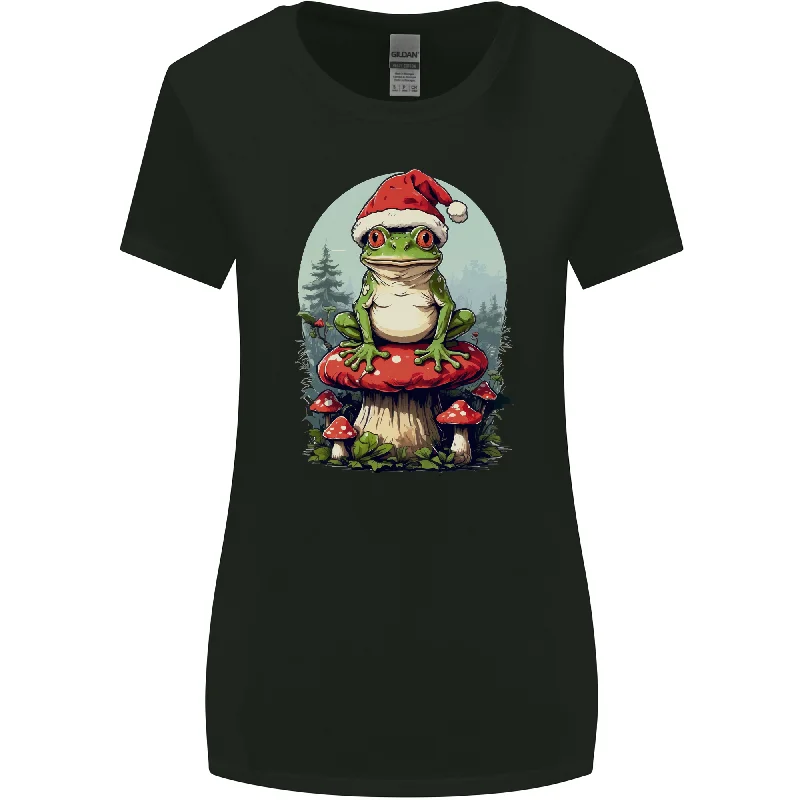 Christmas Frog Toadstool Xmas Mycology Foraging Womens Wider Cut T-Shirt Welt Pockets Slit Pockets