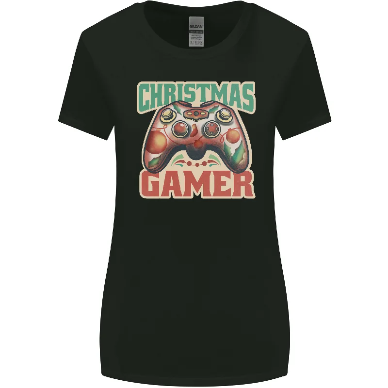 Christmas Gamer Funny Gaming Joypad Womens Wider Cut T-Shirt Handmade Hand-knitted Hand-woven