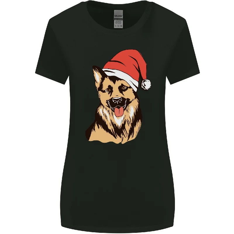 Christmas German Shepherd Dog Xmas Alsatian Womens Wider Cut T-Shirt Polka Dot Checkered Tartan