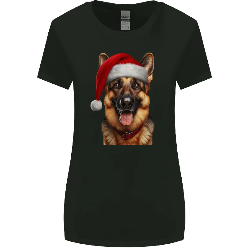 Christmas German Shepherd Xmas Dog Alsatian Womens Wider Cut T-Shirt Front Pockets Side Pockets Patch Pockets