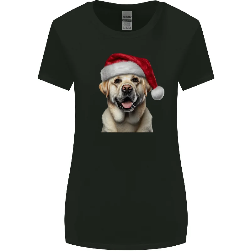 Christmas Golden Labrador Dog Xmas Hat Womens Wider Cut T-Shirt Spandex Blend Rayon Blend Denim Blend