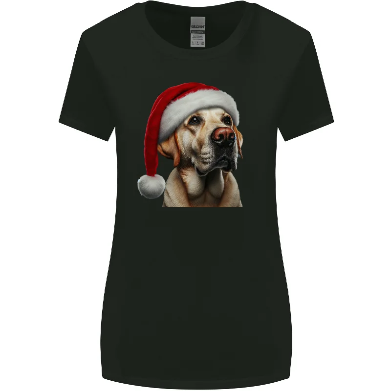 Christmas Golden Labrador Xmas Hat Dog Womens Wider Cut T-Shirt Lace Blend Ribbed Blend Corduroy Blend