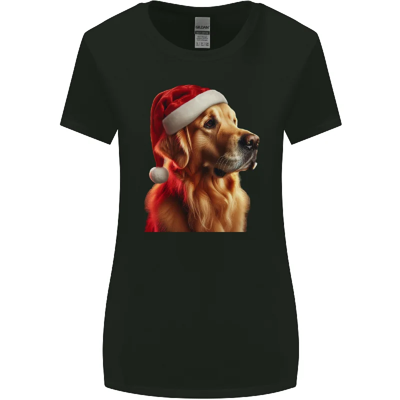 Christmas Golden Retriever Dog Xmas Womens Wider Cut T-Shirt V-Neck T-Shirt Long Sleeve Cotton