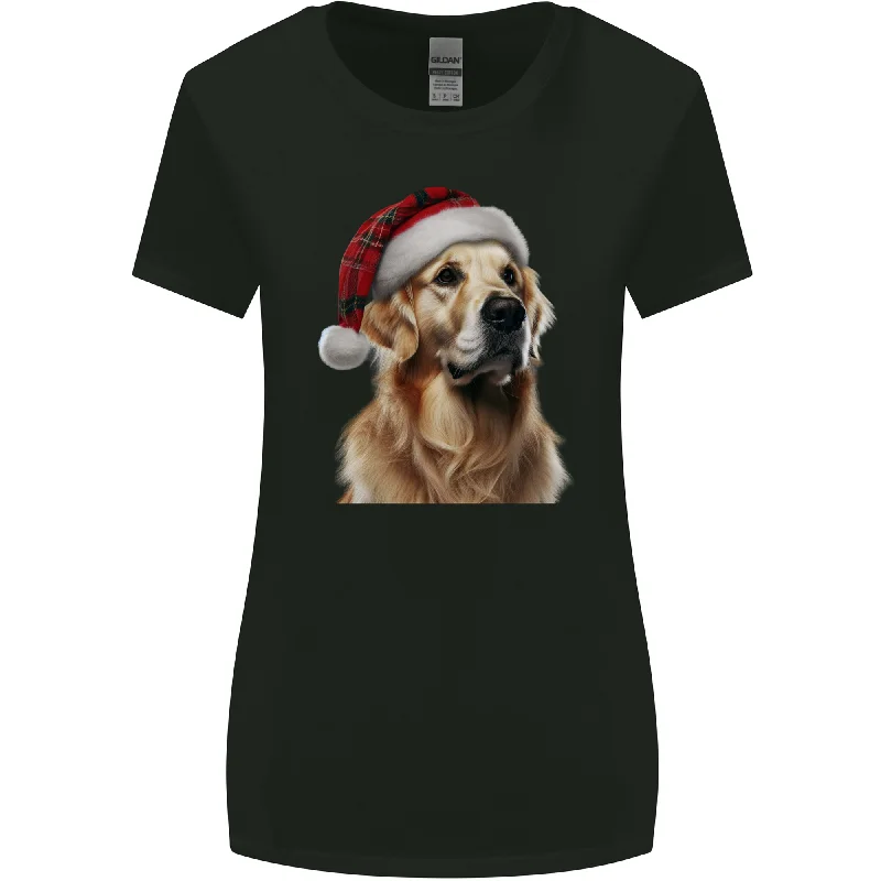 Christmas Golden Retriever Tartan Xmas Hat Dog Womens Wider Cut T-Shirt Anti-Pilling Machine Wash Handmade