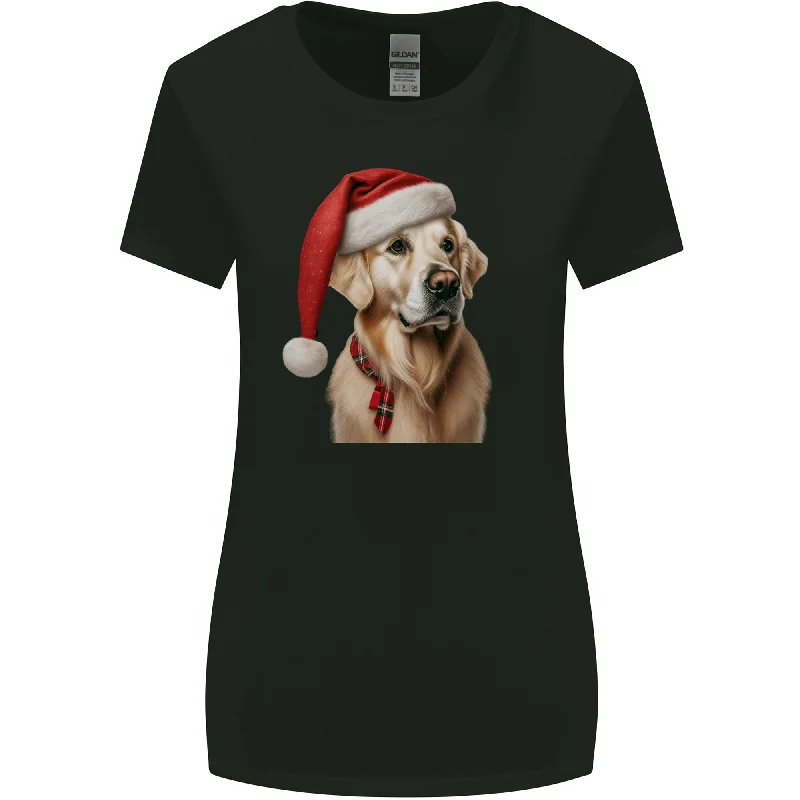 Christmas Golden Retriever Xmas Hat Dog Womens Wider Cut T-Shirt Layered Multi-layer Single Layer