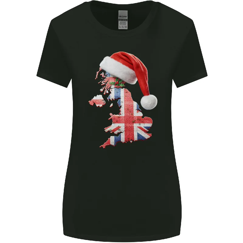 Christmas Great Britain UK Union Jack Flag Xmas Womens Wider Cut T-Shirt Elasticated Padded Insulated