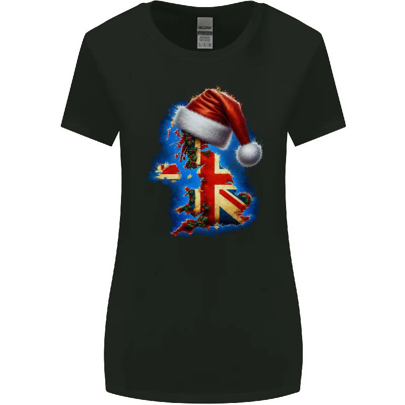 Christmas Great Britain UK Union Jack Xmas Flag Womens Wider Cut T-Shirt Machine Wash Dry Clean Hand Wash