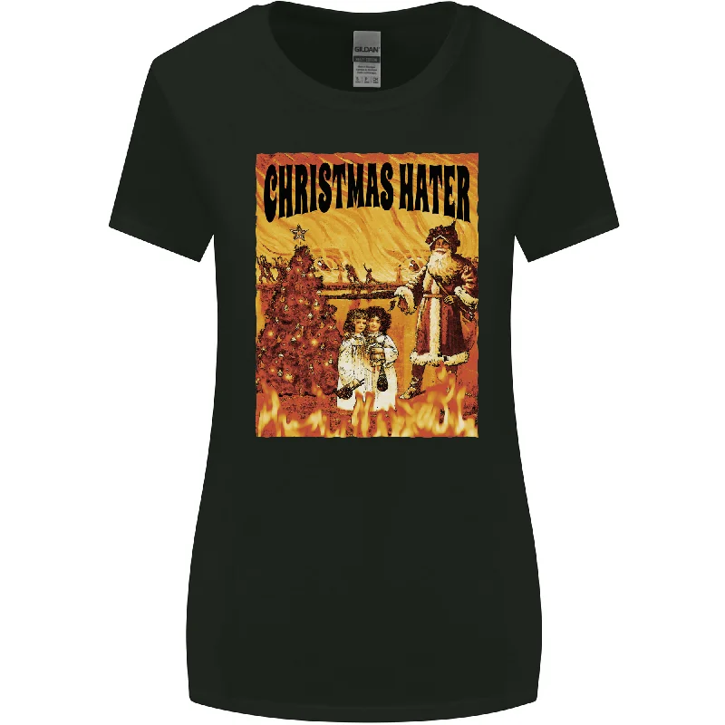 Christmas Hater Bah Humbug Womens Wider Cut T-Shirt Print Jacquard Patchwork