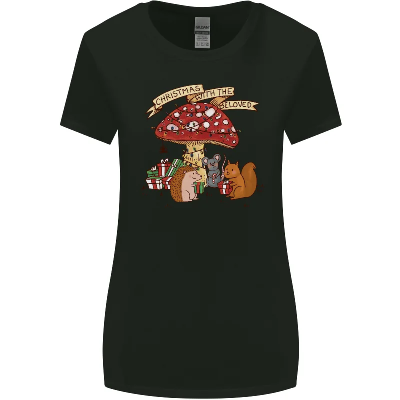 Christmas Hedgehog Toadstool Mouse Womens Wider Cut T-Shirt Embroidered Appliqued Beaded