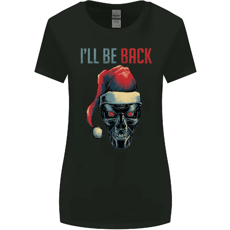 Christmas Ill Be Back SCI-FI Funny Xmas Womens Wider Cut T-Shirt Graphic T-Shirt Round Neck Polyester