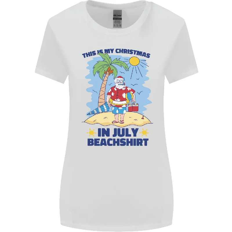 Christmas in July Summer Santa Clause Beach Womens Wider Cut T-Shirt Hooded Caped Shawl Collar