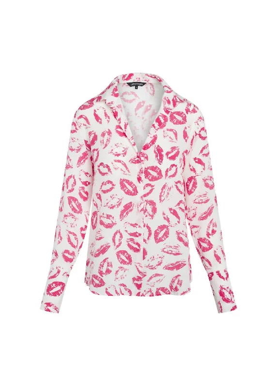 Daria Blouse In Hot Pink Lips Oversized Silk Blouse