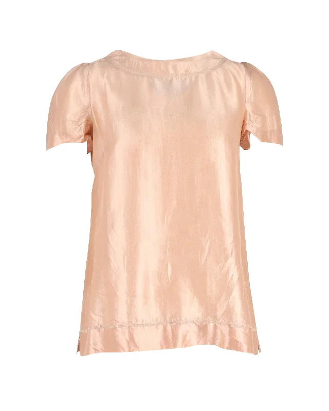 Dolce & Gabbana Short-Sleeve Blouse in Pink Silk High Neck Blouse