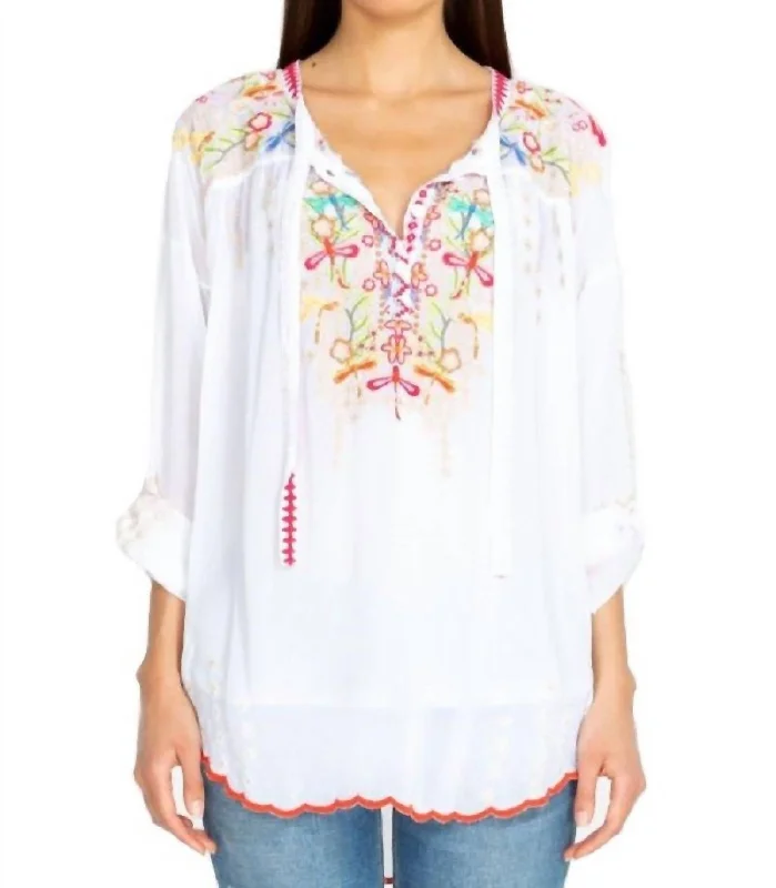 Dragonfly Blouse In White Chic Ruffle Blouse
