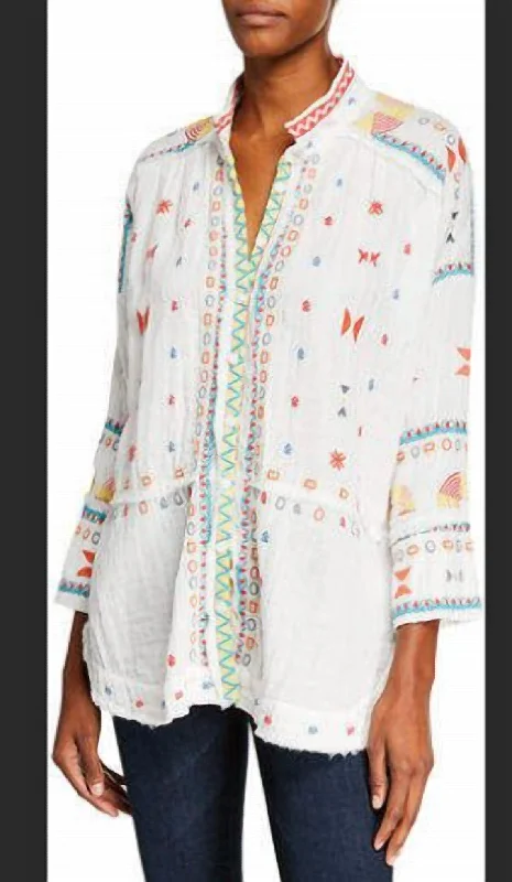 Ela Gauze Blouse In Wht Short Sleeve Blouse