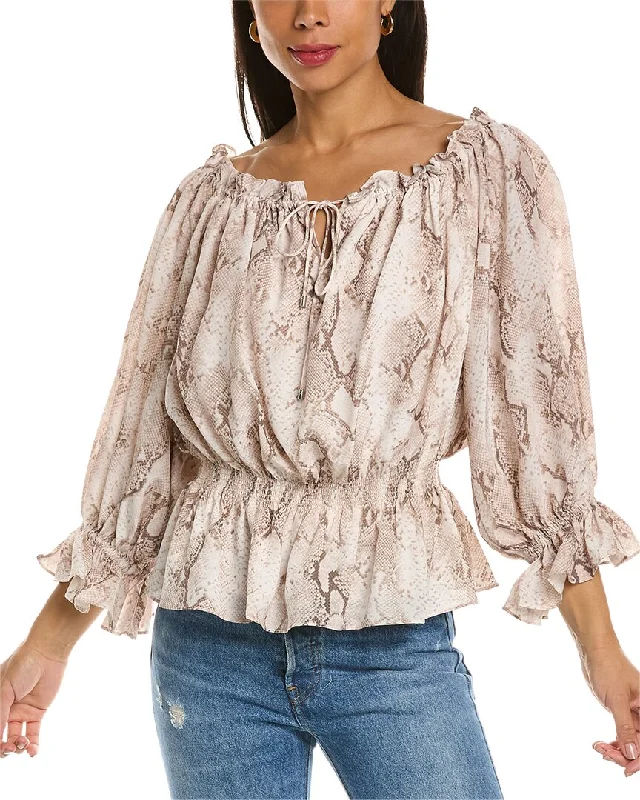 Elie Tahari Off-The-Shoulder Silk Blouse Sleeveless Summer Blouse