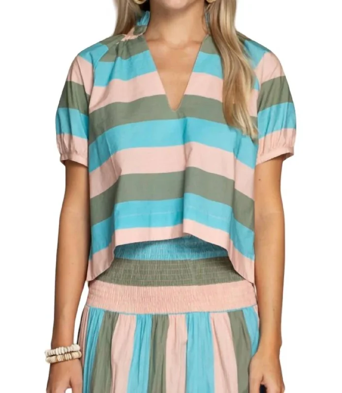 Elizabeth Top Blouse In Julep Stripe Slim Fit Blouse