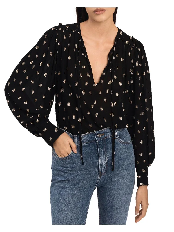 Ellie Womens Metallic Puff Sleeve Blouse Sleeveless Chiffon Blouse