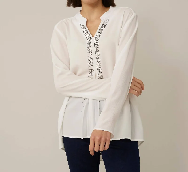 Embellished Blouse In White Cotton Casual Blouse