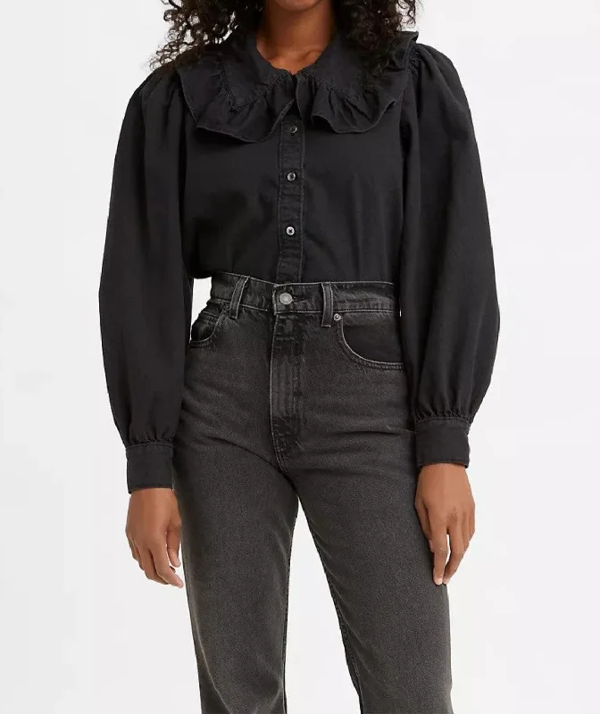 Emilie Blouse Top In Black Boho Printed Blouse