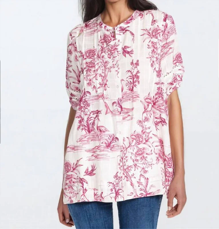 Firebird Pintuck Blouse In Pink Multi Silky Tunic Blouse