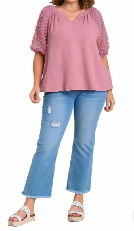 Floral Applique Detail Blouse In Mauve Satin Drape Blouse