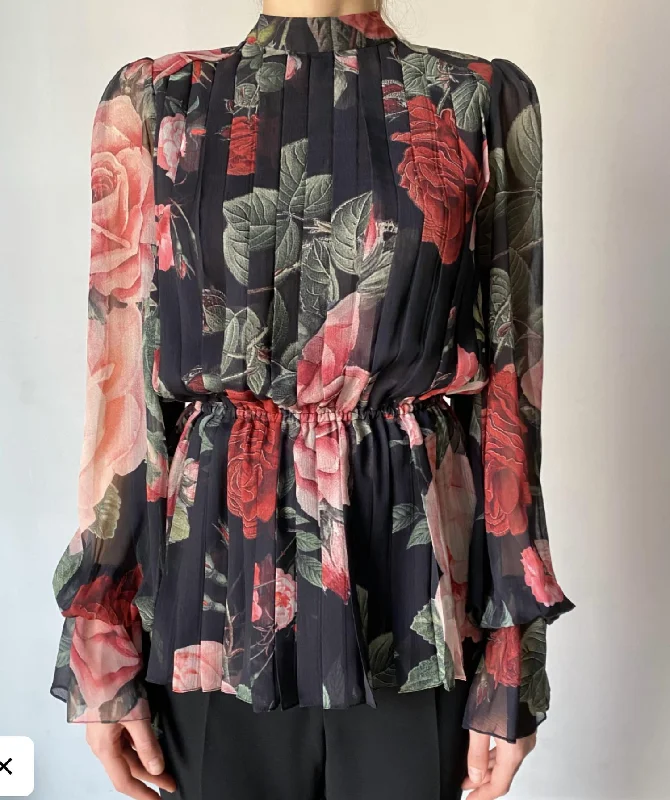 Floral Blouse In Black Floral Double-Layered Blouse