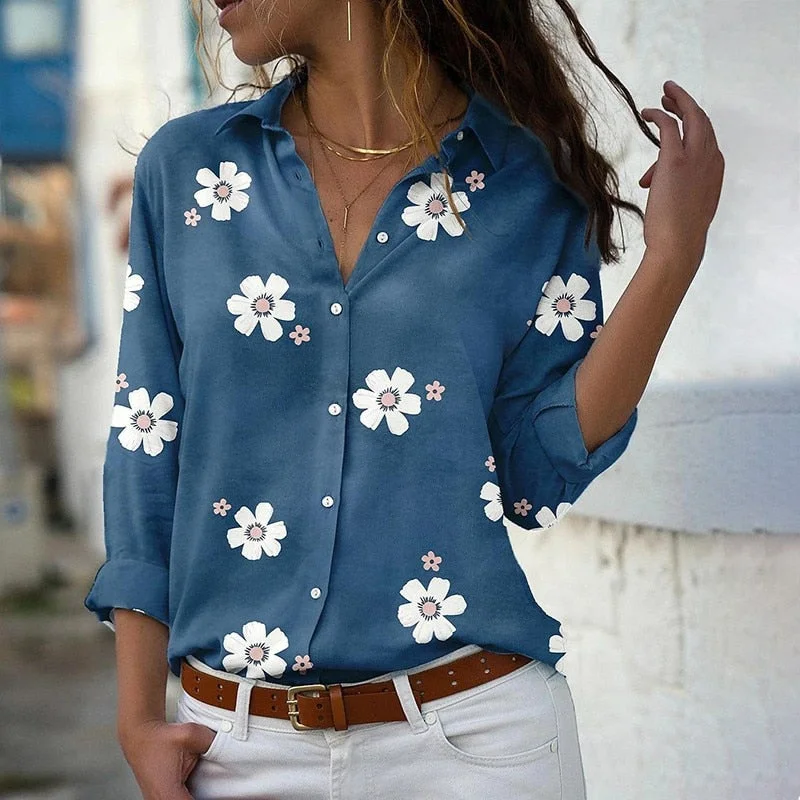 Floral Print Women Shirts And Blouses  Spring Fashion Turn-down Collar Long Sleeve Office Lady Tops Plus Size Casual Blouse Vintage Polka Blouse