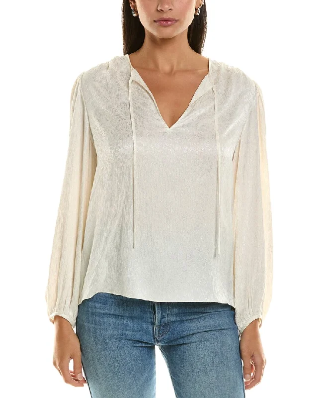 FRAME Denim Cinched Sleeve Silk Blouse Everyday Stylish Blouse