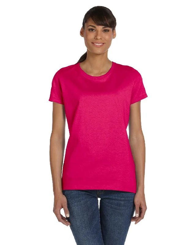 Fruit of the Loom Ladies Heavy Cotton T-Shirt | Cyber Pink V-Neck T-Shirt Long Sleeve Cotton