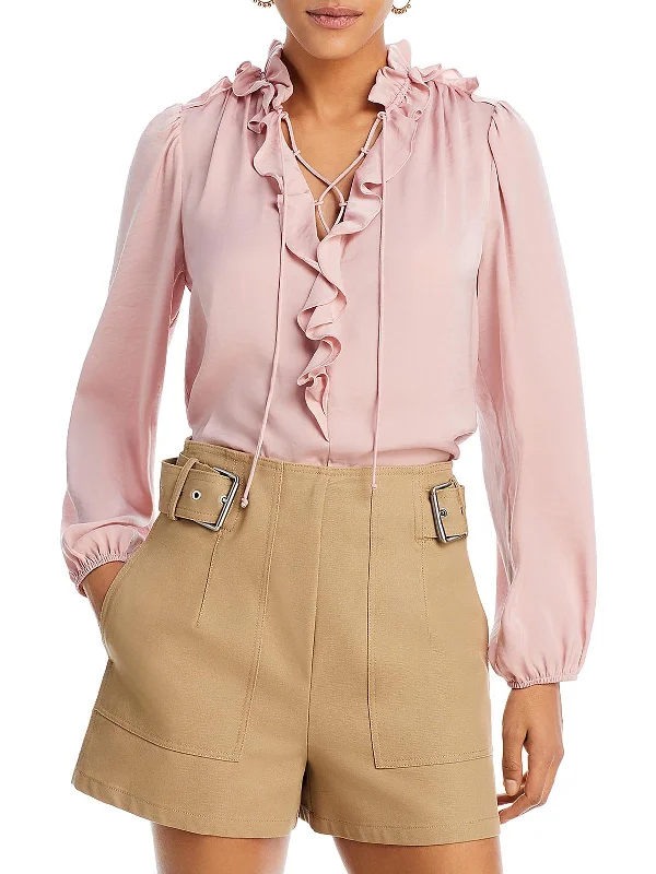 Gabby Womens Satin Lace-Up Blouse Feminine Satin Blouse