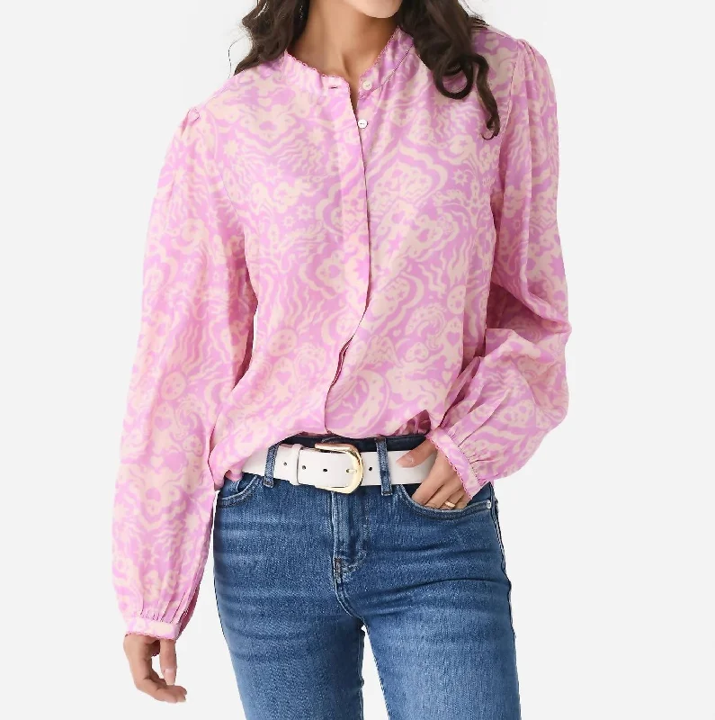 Gardenia Blouse In Stencil Rose Puff Sleeve Blouse