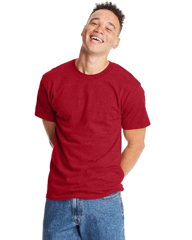 Hanes Beefy-T T-Shirt | Red Pepper Hthr Collared Crew Neck Turtle Neck