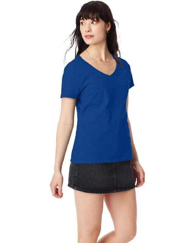 Hanes Ladies Ringspun Cotton Nano V-Neck T-Shirt | Deep Royal Elegant Classic Vintage