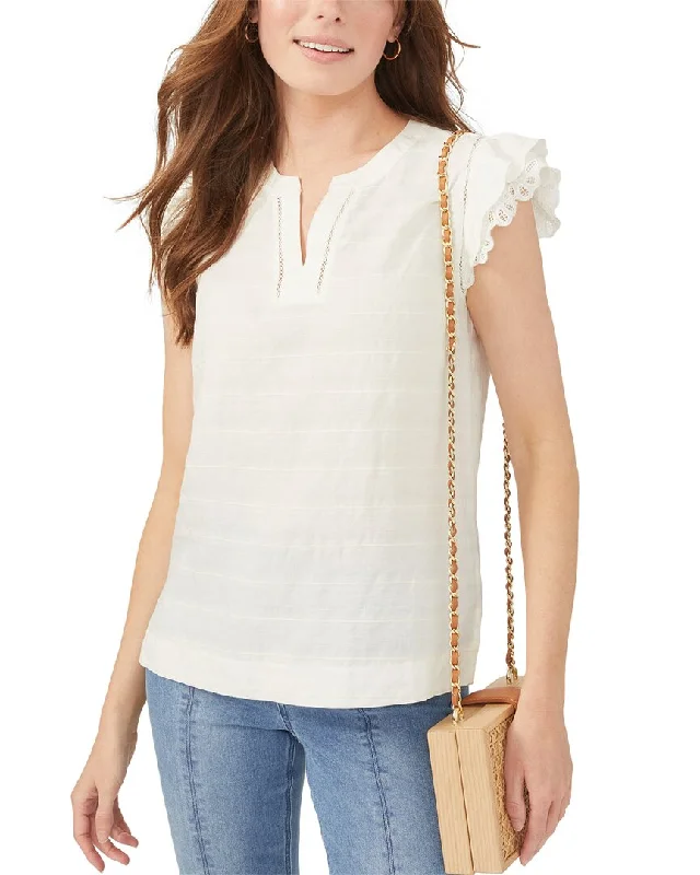 J.McLaughlin Cailin Linen-Blend Blouse Floral Print Blouse