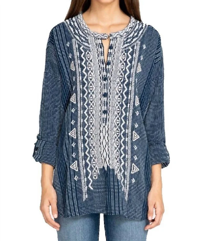 Jemah Blouse In Navy Multi Side Tie Blouse