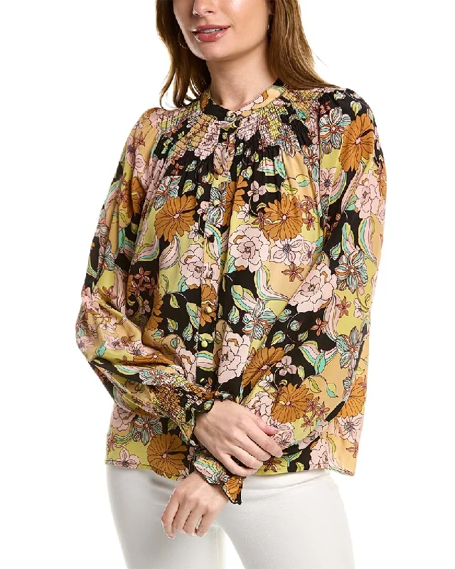 Johnny Was Diana Silk Blouse Floral Print Blouse