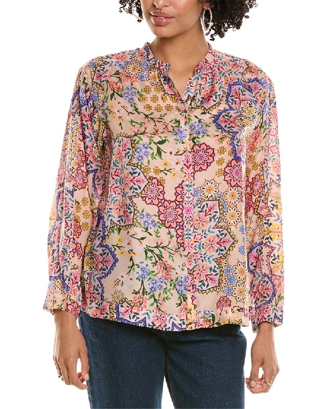 Johnny Was Spring Silk Blouse Side Tie Blouse