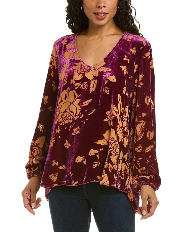 Johnny Was Vida Silk-Blend Blouse Sheer Sleeve Blouse
