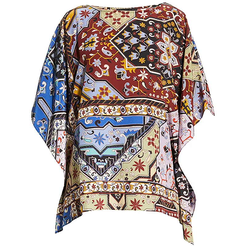 Johnny Was Women's Miklos Silk Easy Top Blouse Kimono Short Poncho Oversized Silk Blouse