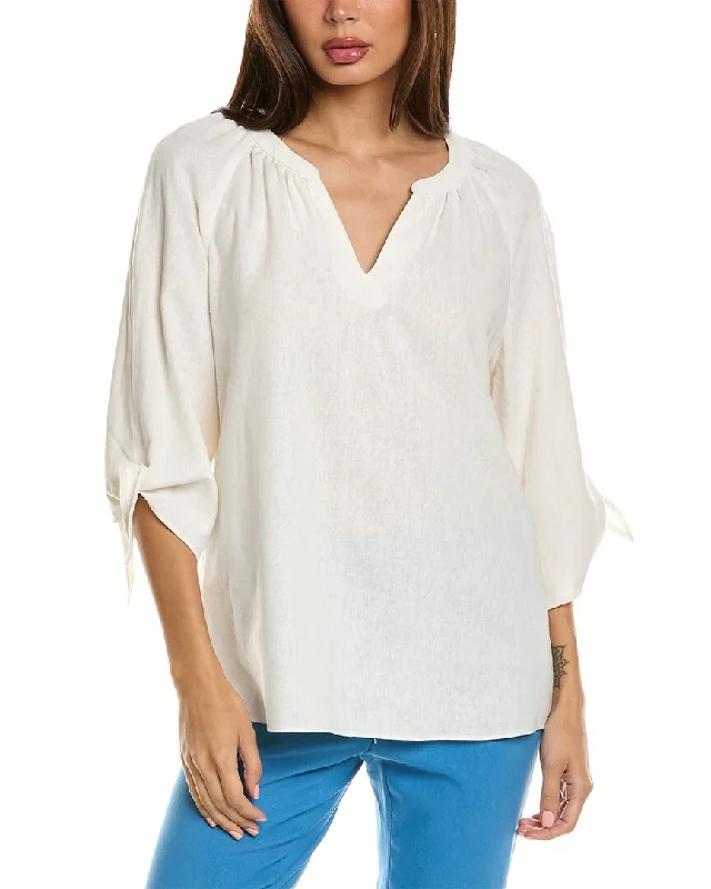 Jones New York Elbow Sleeve Linen-Blend Blouse Embroidered Cotton Blouse