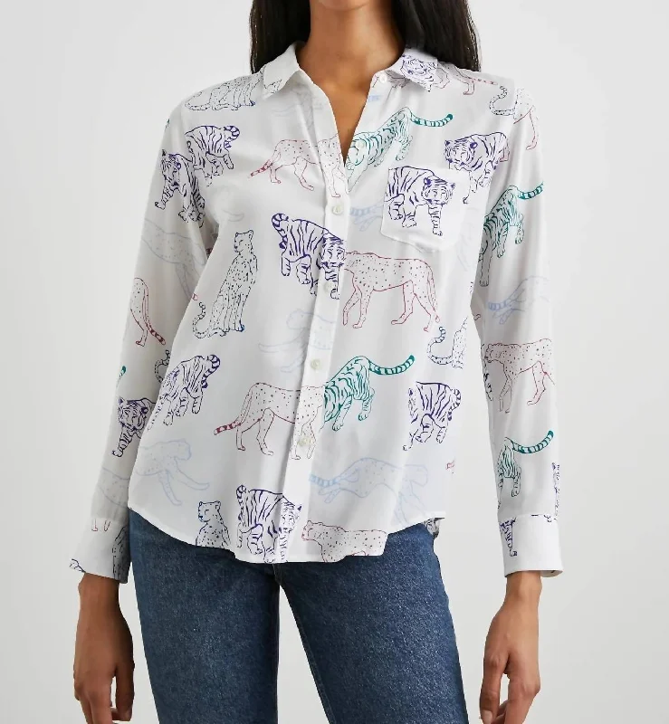 Kate Long Sleeve Blouse In Jewel Wildcats Chic Wrap Blouse