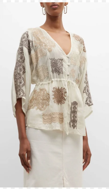 Lace Blouse In Beige Vintage Polka Blouse