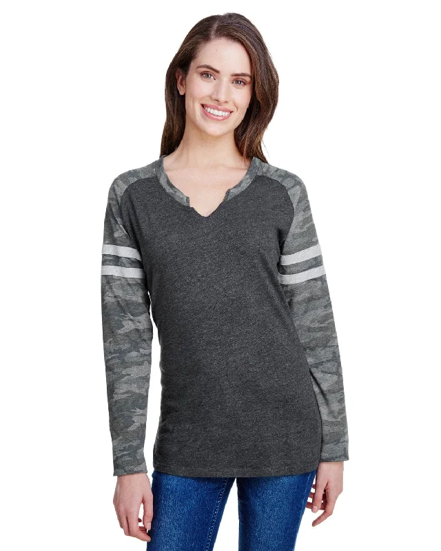 LAT Ladies Gameday Mash-Up Long Sleeve T-Shirt | V Sm/ V Cm/ V Ht Welt Pockets Slit Pockets Flap Pockets