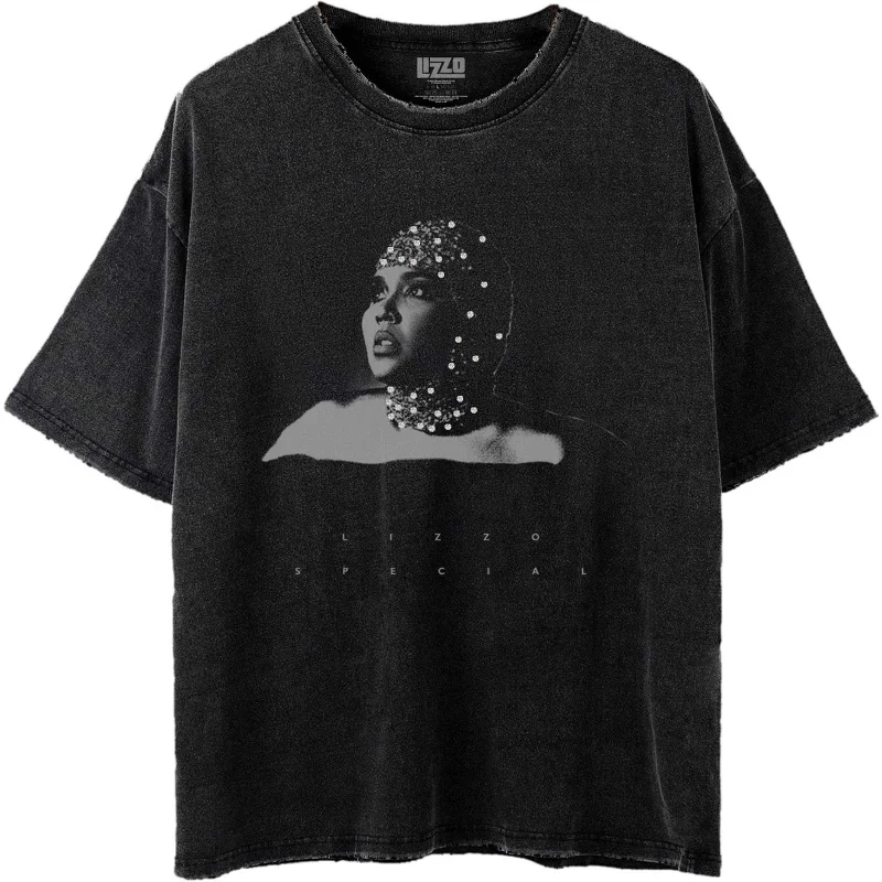 Lizzo | Official Band T-Shirt | Special B&W Photo (Wash Collection) Print Jacquard Patchwork