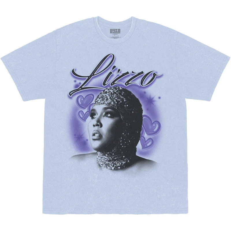 Lizzo | Official Band T-Shirt | Special Hearts Airbrush Striped Floral Plaid