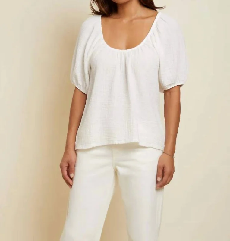 Lyric Blouse In White Soft Knit Blouse