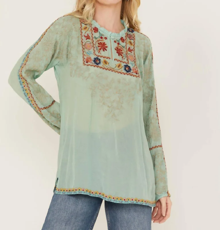 Mariane Blouse In Green Frilled Cuff Blouse