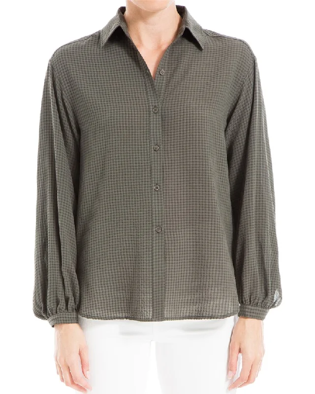 Max Studio Button Front Texture Blouse Delicate Pleat Blouse