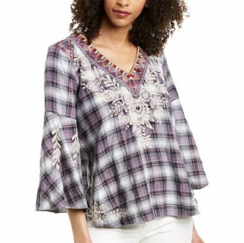 Mica Swing Blouse In Plaid Romantic Lace Blouse